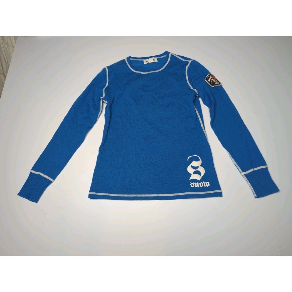 Vtg Meister Aspen La Neige Mountain Ski Base Layer Womens M Thermal Graphic Blue